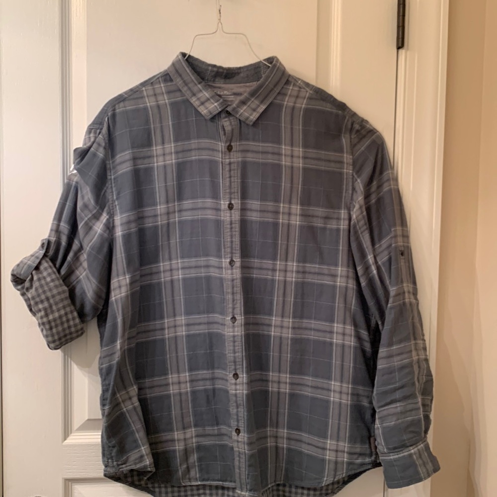 Calvin Klein Jeans casual or dressy button down plaid green shirt